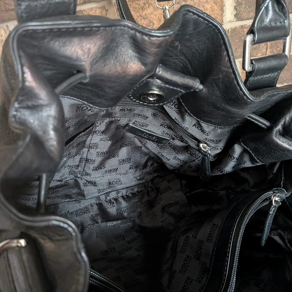 Michael Kors Grayson Black Leather Handbag Silver Hardware - Picture 13 of 16